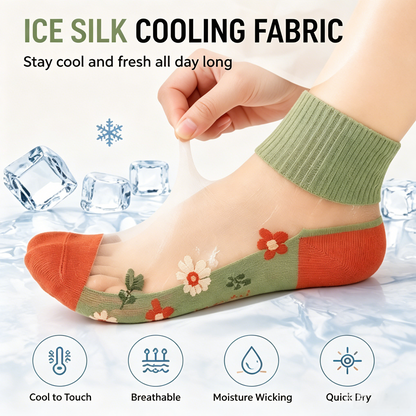 🌸 Cute Floral Ice Silk Socks 💨 Anti-Snag Breathable Summer Ankle Socks-WBJ