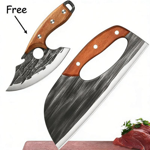 🔪[Buy 1 Get 1 FREE] Hand-Forged Carbon Steel Kitchen Knife Set - Ultra Sharp Cleaver & Boning Knife, Ergonomic Wooden Handle, Multi-Functional Meat & Vegetable Slicer for Home Cooking.-AUX