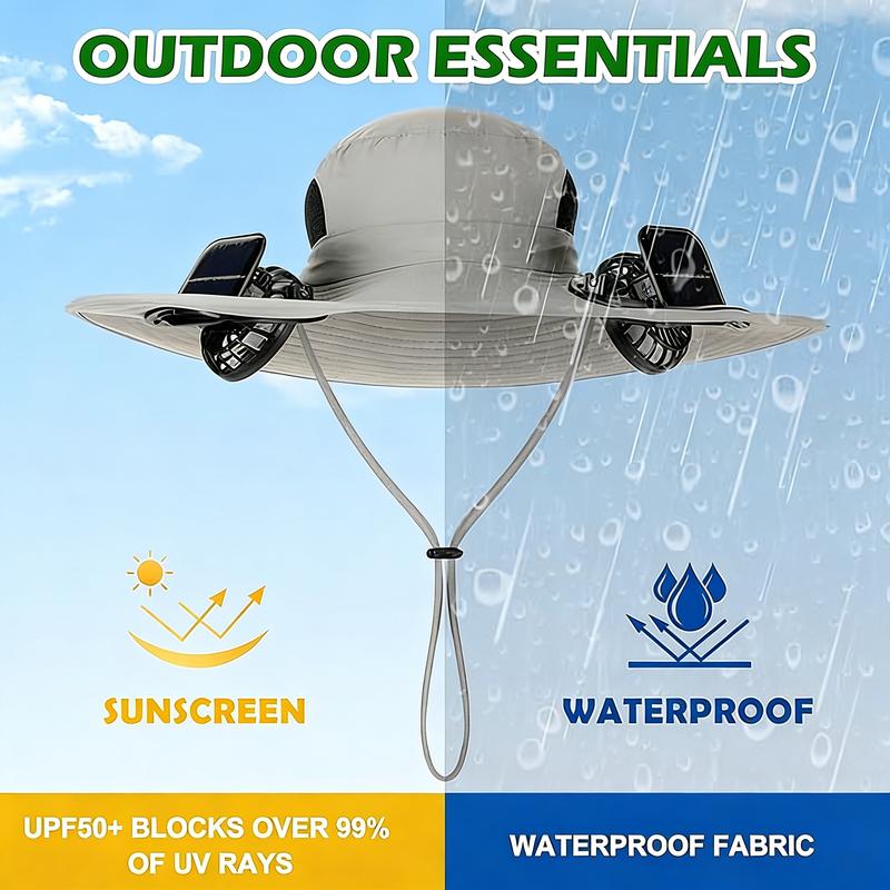 ☀️Built-in Fan Wide Brim Sun Hat🧢｜Waterproof Cooling Outdoor Hat Unisex-VIM