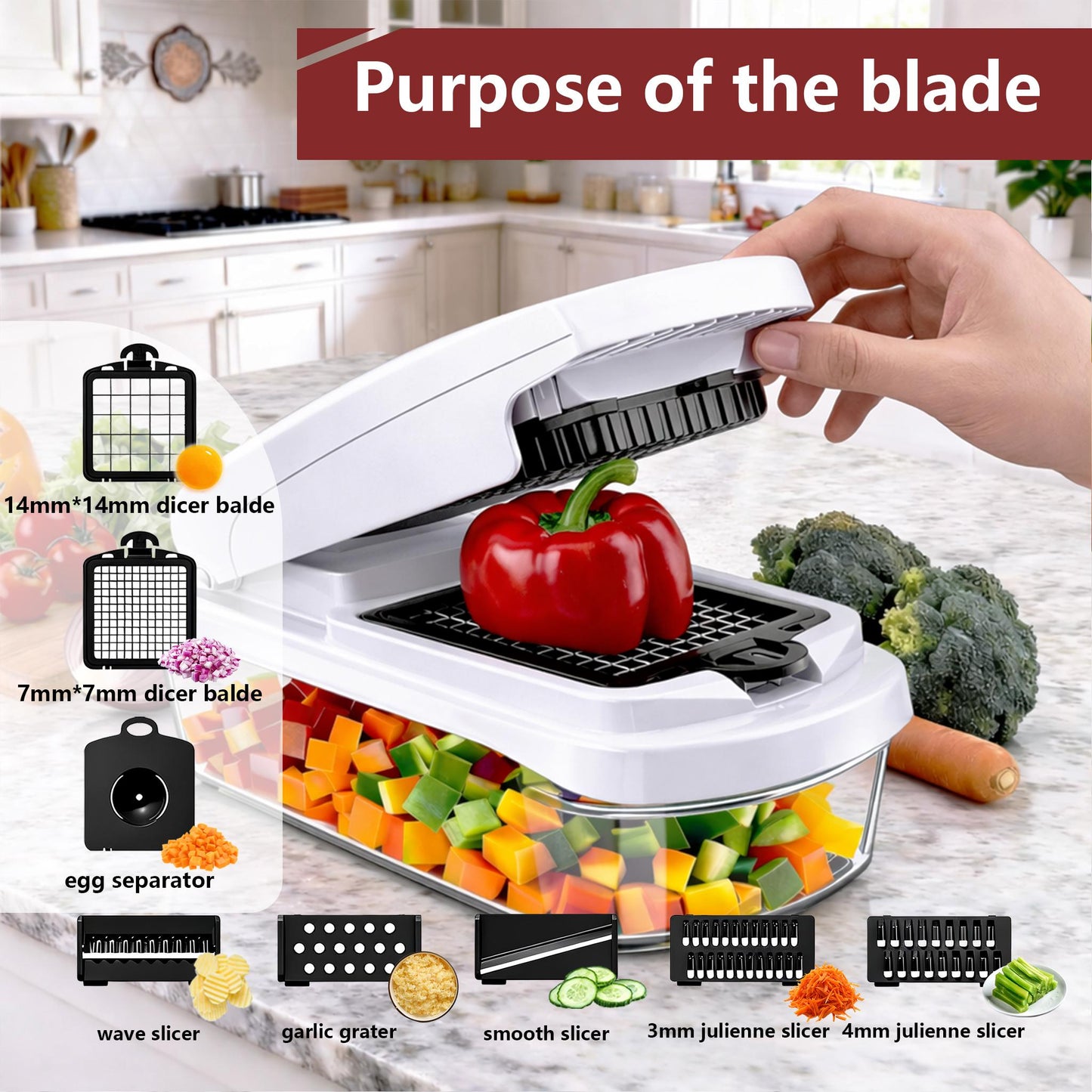 Vegetable Chopper,15-in-1 Multifunctional Food Chopper,Professional Onion Chopper with 8 Blades,Vegetable Cutter with Container for Salad,Potato,Carrot,and Garlic; Essential Kitchen Tool-JY