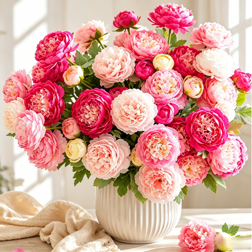 🌸 Artificial Peony Flowers Bouquet | Realistic Forever Blooms for Home Decor-LT