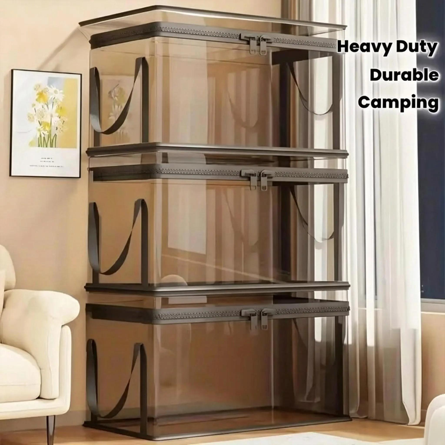 📦 Large Clear Thick Plastic Storage Box with Hinged Lid, Heavy-Duty Durable High Capacity Organizer, Perfect for Home 🏠, Camping ⛺, Travel ✈️, Attic and Moving 🚚-XLB