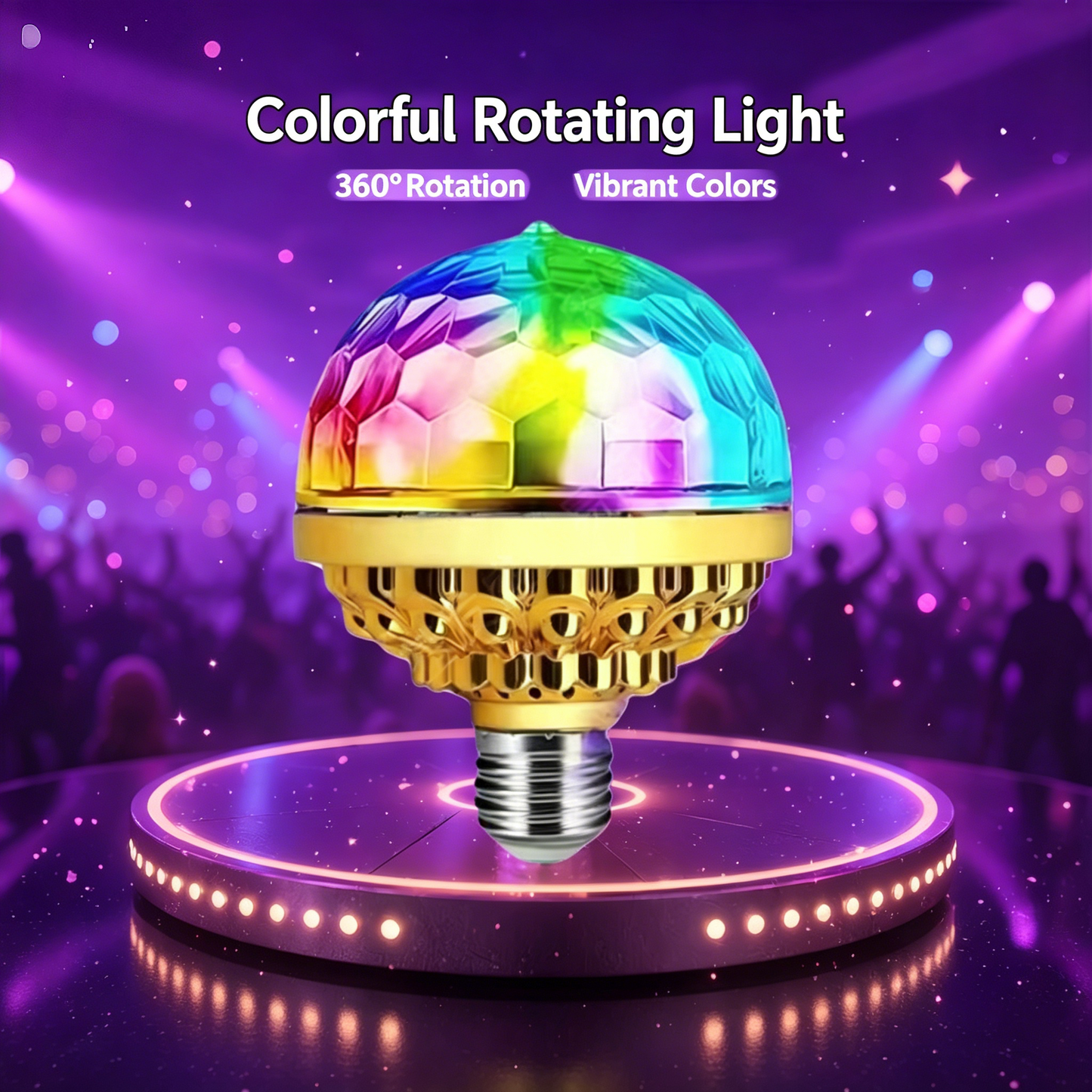 Colorful Rotating Disco Ball Light Bulb, 360° RGB Party Light for Home, Parties & Events-TTT