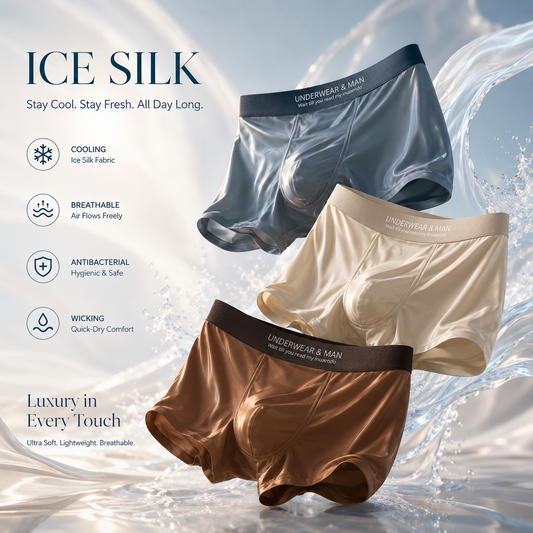 Men's Seamless Ice Silk Boxer Briefs | 10A Grade Antibacterial Mulberry Silk Crotch | Ultra-Smooth Cooling Underwear ❄️ Silk Feel-QZZ