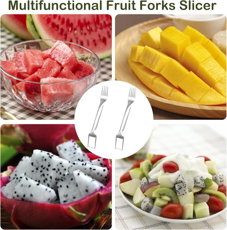 🍉2 Pack 2-in-1 Watermelon Fork Slicer🍉, Stainless Steel Fruit Cutter Cube Cutting Tool-AUX