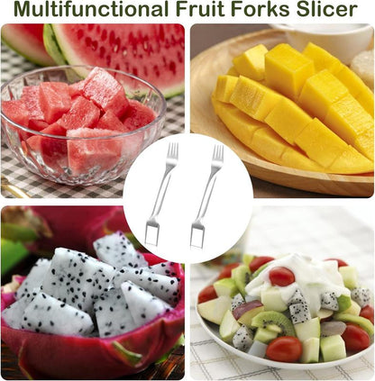 🍉2 Pack 2-in-1 Watermelon Fork Slicer🍉, Stainless Steel Fruit Cutter Cube Cutting Tool-AUX
