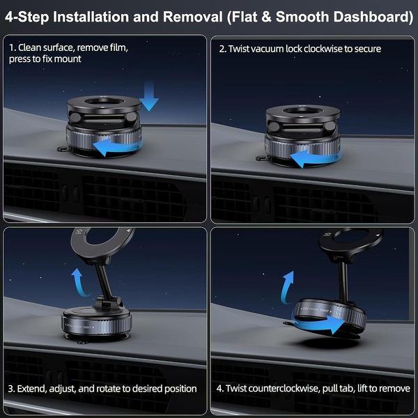 Magnetic Car Phone Mount, Strong Suction Cup Dashboard Holder, 360° Rotation Foldable Cell Phone Stand for Car-TTT
