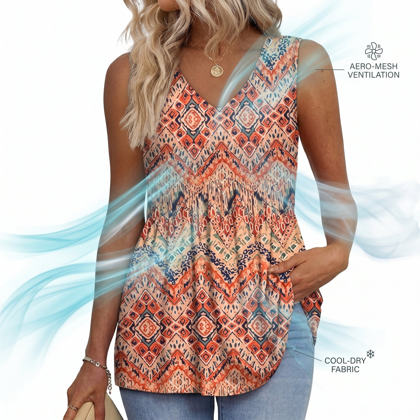 Everyday Comfortable V-neck Sleeveless Pleated Top - Flowy Summer High-End Top in 22 Vibrant Prints and Solid Colors-XXS