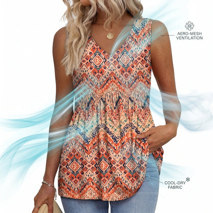 Everyday Comfortable V-neck Sleeveless Pleated Top - Flowy Summer High-End Top in 22 Vibrant Prints and Solid Colors-XXS
