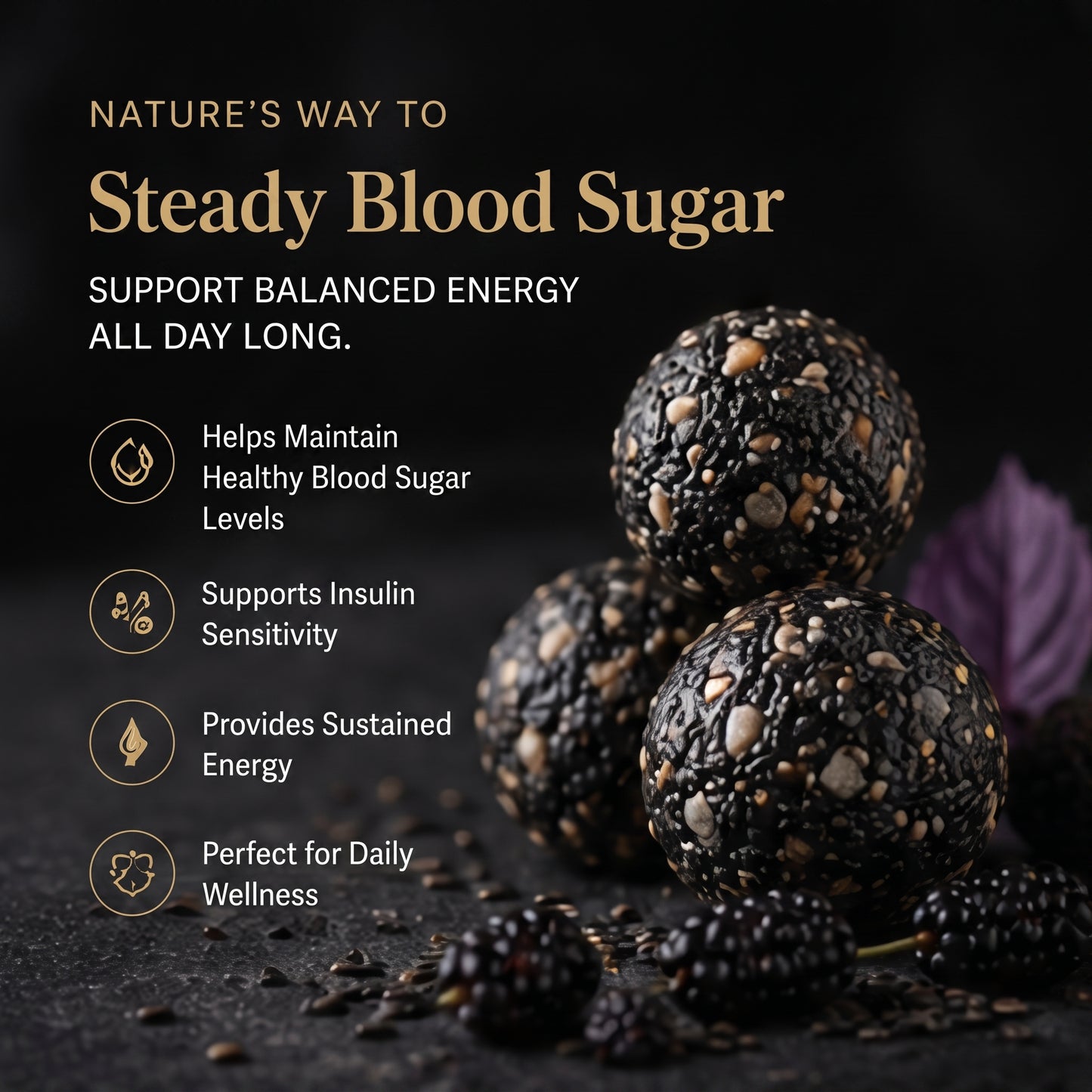 🖤 Balance Glucose Levels & Guard Heart Vessels – All-Natural Mulberry & Black Sesame Wellness Balls-ZRT