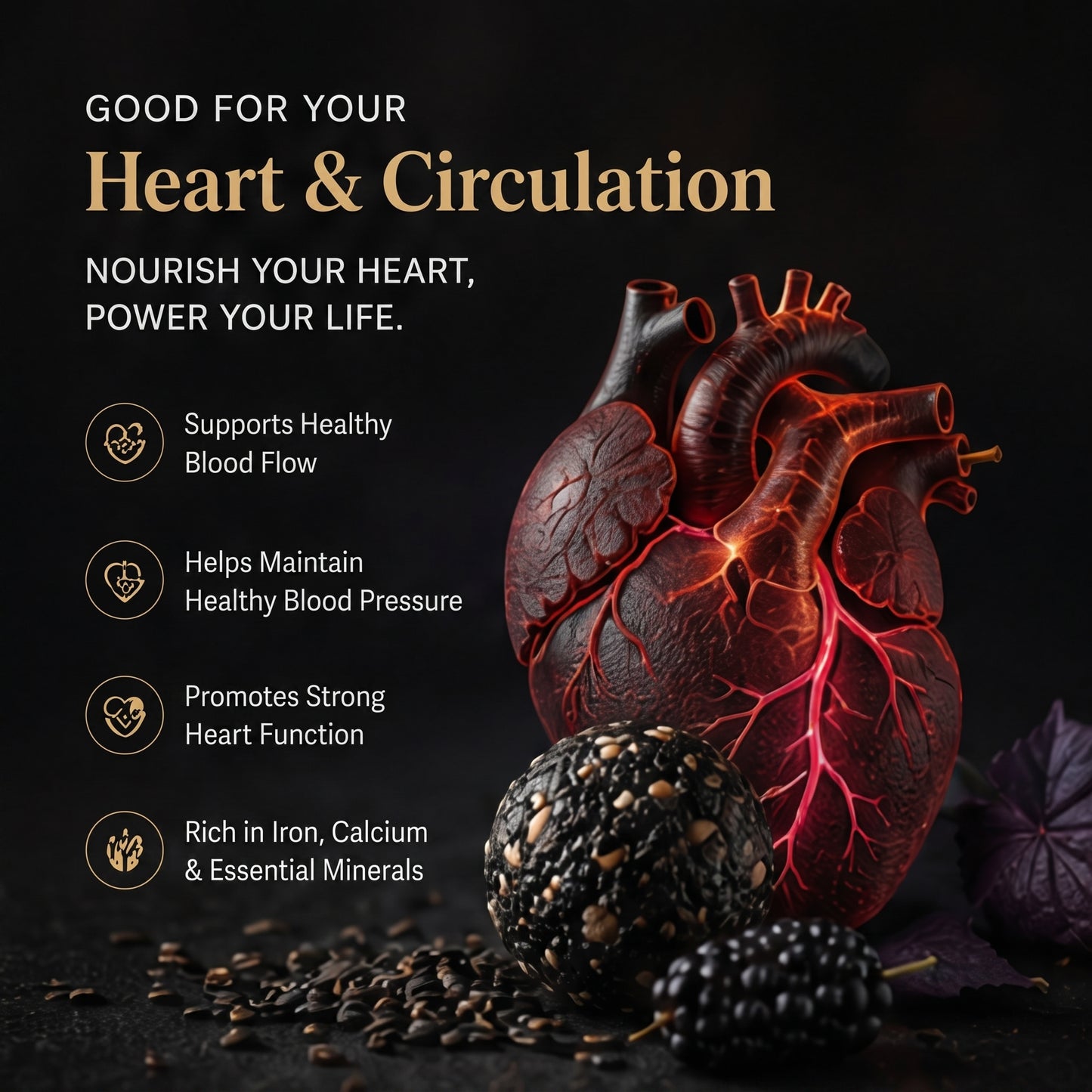🖤 Balance Glucose Levels & Guard Heart Vessels – All-Natural Mulberry & Black Sesame Wellness Balls-ZRT