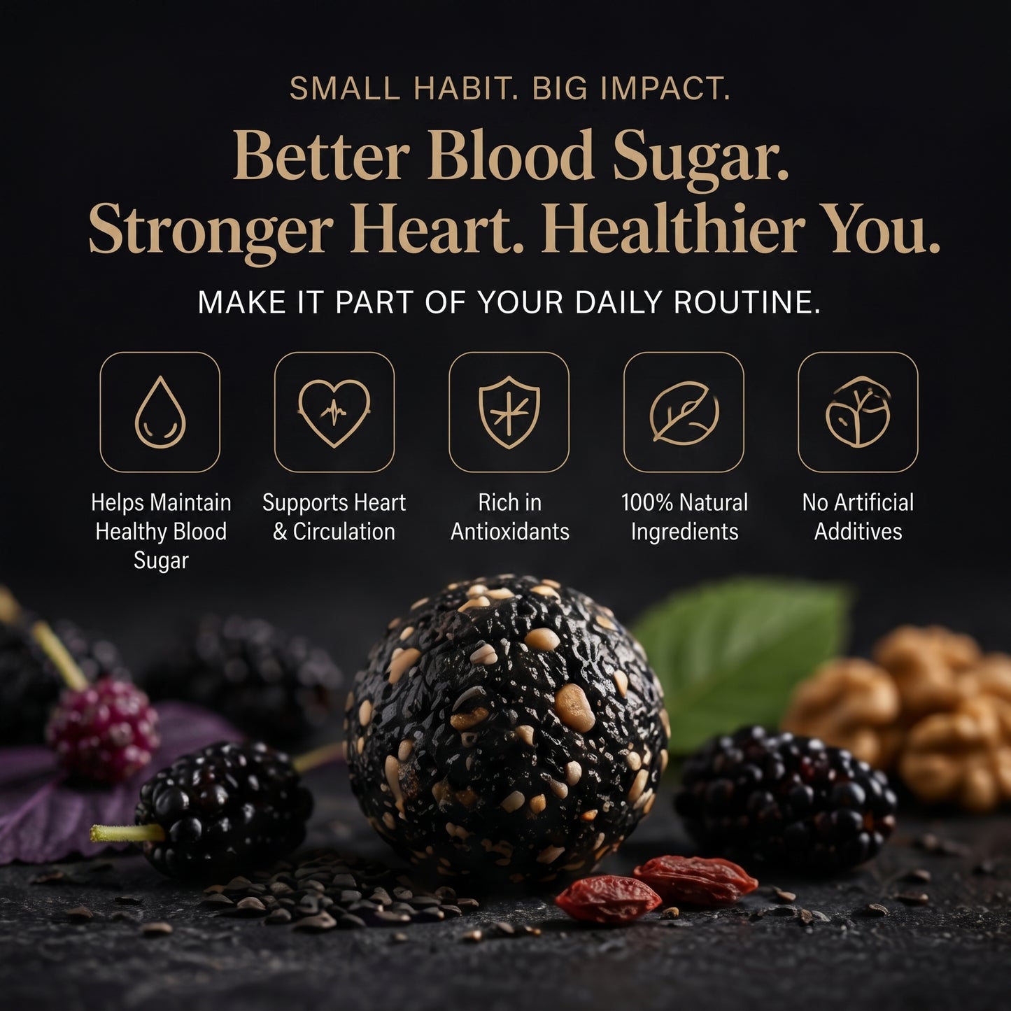 🖤 Balance Glucose Levels & Guard Heart Vessels – All-Natural Mulberry & Black Sesame Wellness Balls-ZRT