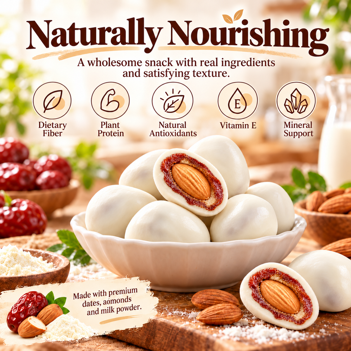 🥛Premium California Almond Stuffed Milk Dates — Soft, Creamy & Naturally Deliciou-FDA