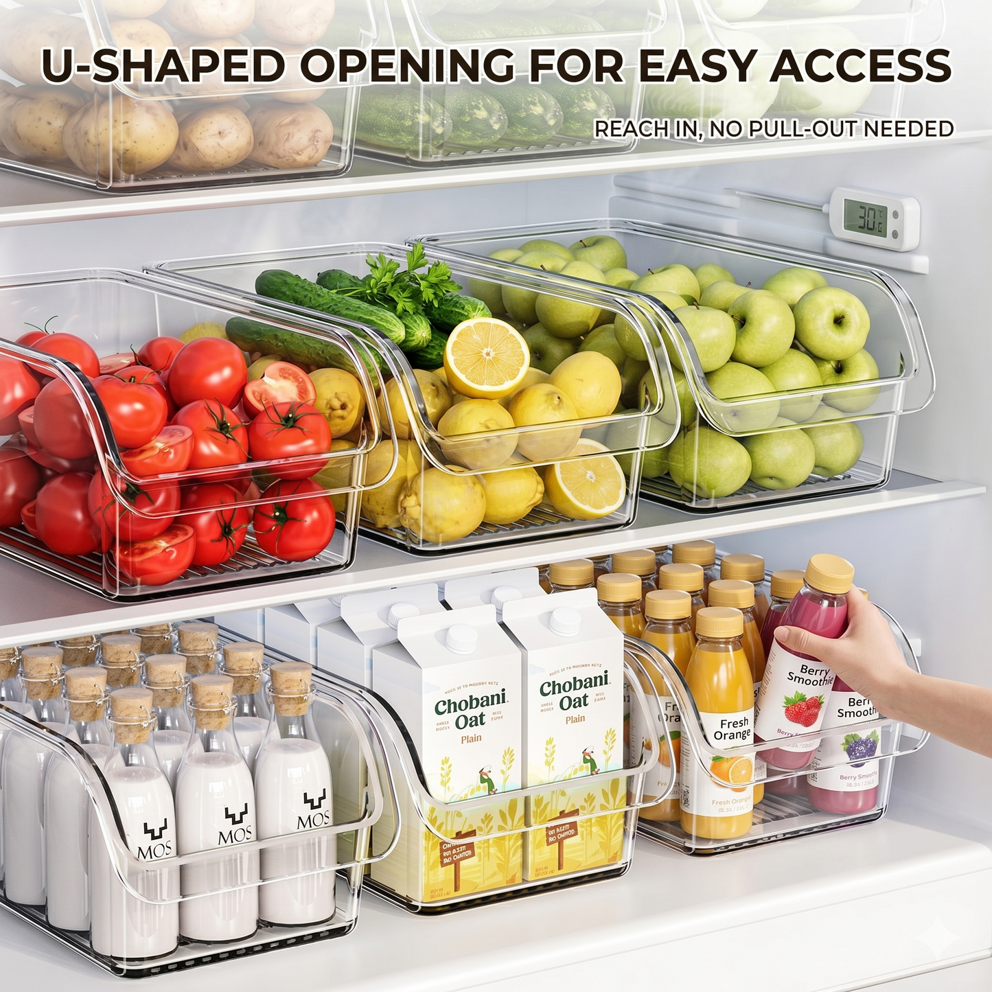 U-Shaped Open Front Storage Bins Quickly Organize Your Messy Fridge-TTT