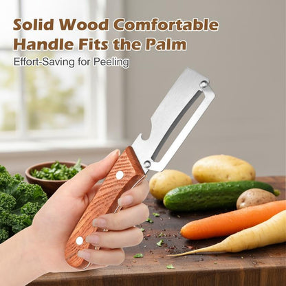 Premium-Grade Fruit & Vegetable Peeler| Sharp Stainless Steel Blade, Ergonomic Wooden Handle + Built-in Bottle Opener – Ideal for Daily Kitchen Use (Potatoes, Apples, Pumpkins & More)-KPL