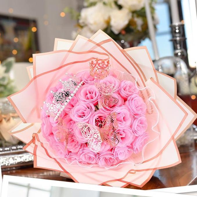 Mother’s Day Glitter Rose Bouquet DIY Artificial Flower Set with 3D Butterfly, Crown, Alphabet Stickers & Ribbon — Perfect Gift for Girlfriend, Wife, Mom & Women, Ideal for Valentine’s Day, Birthdays, Proposals, Anniversaries & Graduation 💐✨-KPL