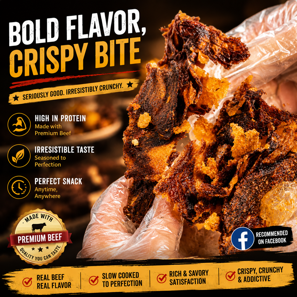 Premium Crispy Beef Bites.Big Crunch, Bold Beef Flavor in Every Bite.-OKL