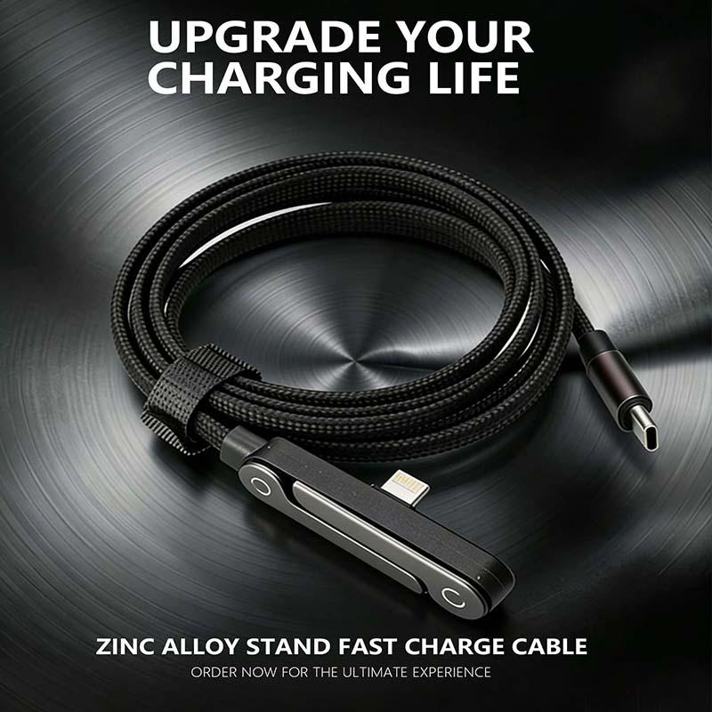 🔥📱Invisible Holder Charger Cable with Stand, super fast charging 2-in-1 Fast Charging Cord & Phone Stand for Gaming, Office, Car Travel, Compatible with Type-C charging cable Black-AUX