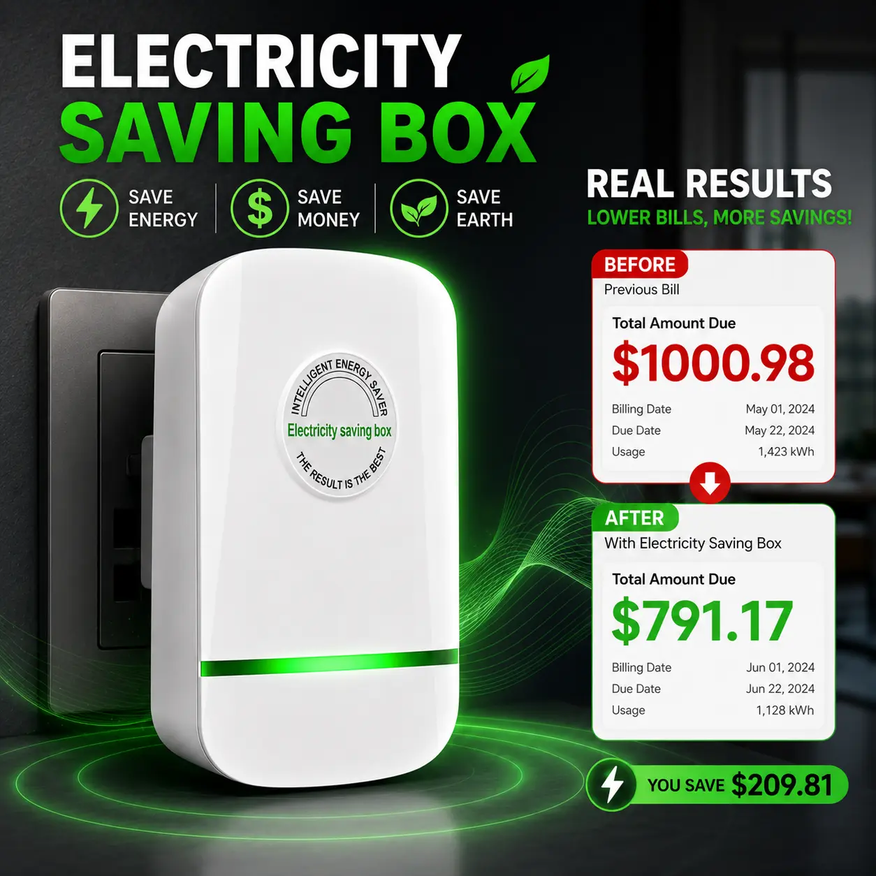 ⚡ Electricity bill destroyer 🧾 US-Standard Power Saver — Stabilizes Voltage 🔌, Protects Equipment 🛡️ — Plug In and Save 💰-XLB