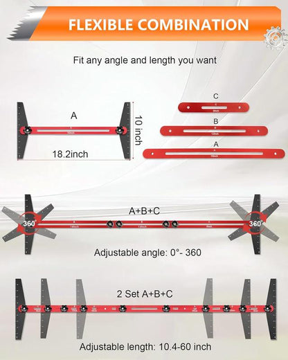 Aluminum Alloy Stair Tread Template Tool, Professional Adjustable Stair Measuring Tool and Gauge Jig, Precision Woodworking Tool for Stairs, Risers and Shelves.-KPL