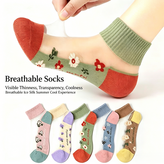 🌸 Cute Floral Ice Silk Socks 💨 Anti-Snag Breathable Summer Ankle Socks-WBJ
