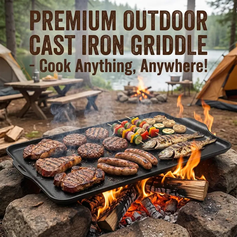Premium Outdoor Cast Iron Griddle | Heavy-Duty Non-Stick Grill Pan for Camping & Home 🍳🏕️ LGZ