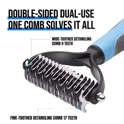 🐾Double-Sided Pet Grooming Comb✨One-Click Clean Undercoat Rake🐶Detangling Brush for Dogs Cats😺Effective for Shedding & Matted Hair-XLB