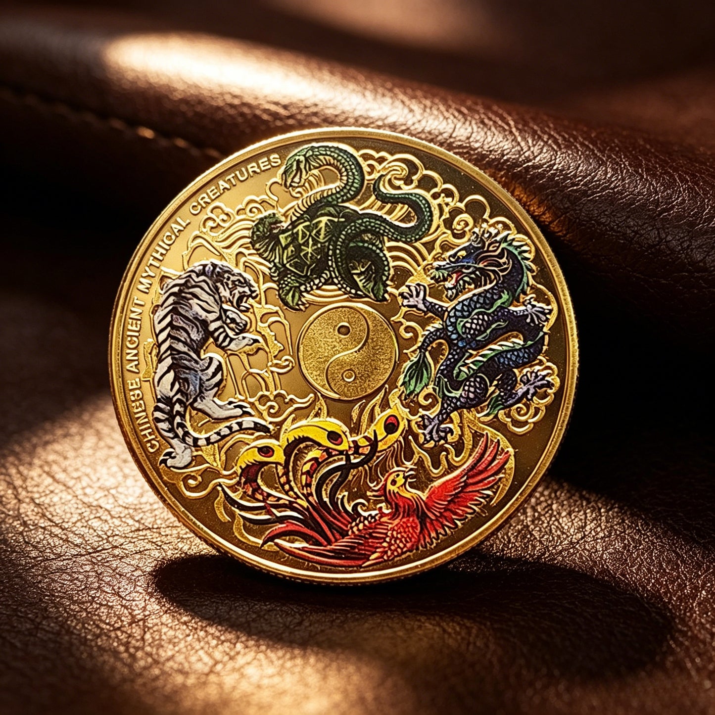 🔮 Title: Ancient Chinese Four Great Beasts Feng Shui Gold Coin – Your Lucky Charm for Protection & Positive Energy-CJP