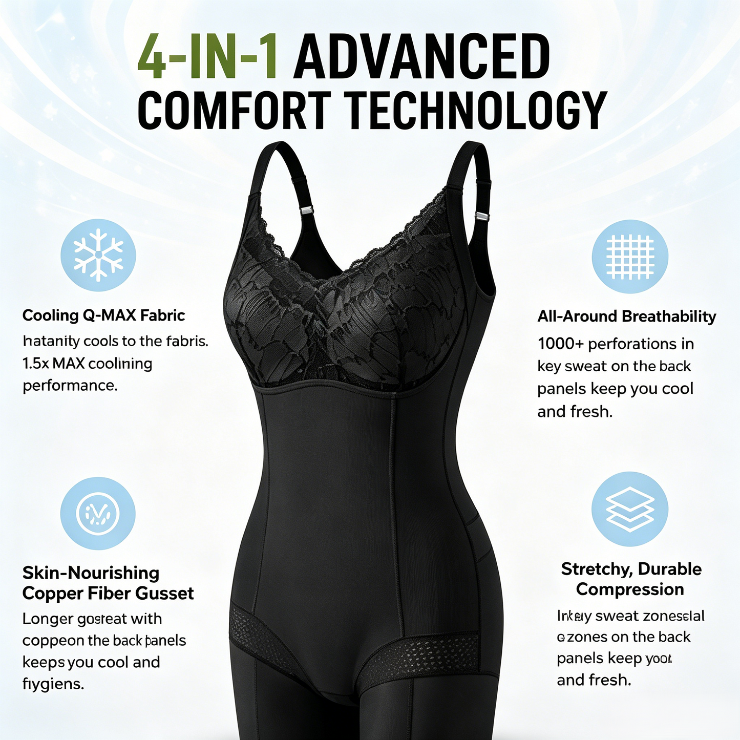 ❄️ Cooling Tummy Control Bodysuit ✨ Breathable Summer Shapewear with Built-In Bra-WBJ