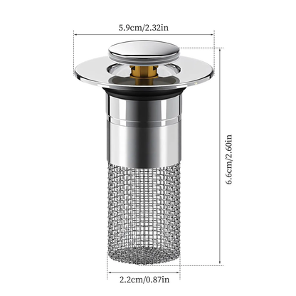🚿 Bathroom Sink Drain Strainer. Pop-Up Stopper with Removable Stainless Steel Filter Basket ✨. Hair Catcher & Sink Plug Replacement-XLB