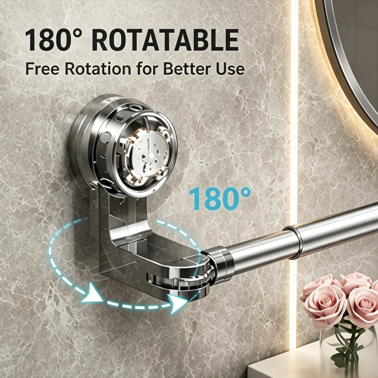 🔄Adjustable Suction Towel Bar, 30-130cm Extendable No Drill Towel Rack, 180° Rotatable, Heavy Duty for Bathroom & Kitchen!-WBJ