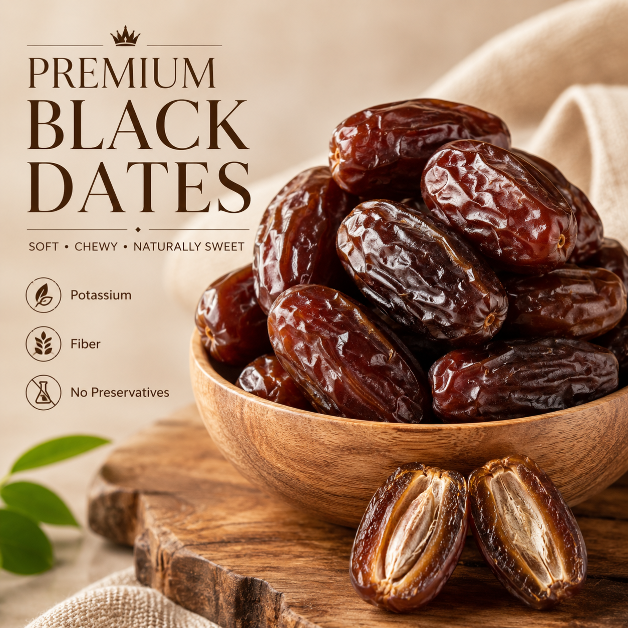 Premium Sun-Dried Black Medjool Dates High Potassium & Fiber Support Heart & Blood Pressure Health-LT
