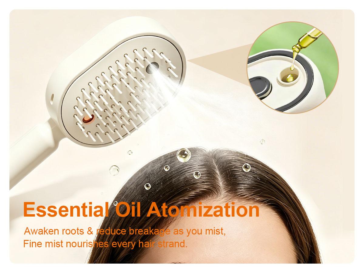 ✨ Electric Spray Air Cushion Massage Comb 🧹 Self-cleaning & Anti-tangle | 💧 Essential Oil Mist Hair Care ⚡ Anti-static Volumizing Aromatherapy Comb.-AUX