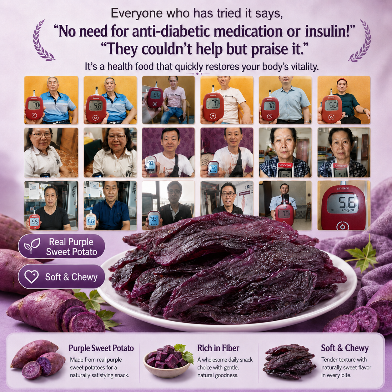 😋Healthy Low Fat Purple Sweet Potato Snack- 🍃Supports balanced blood sugar & daily body vitality-XLB
