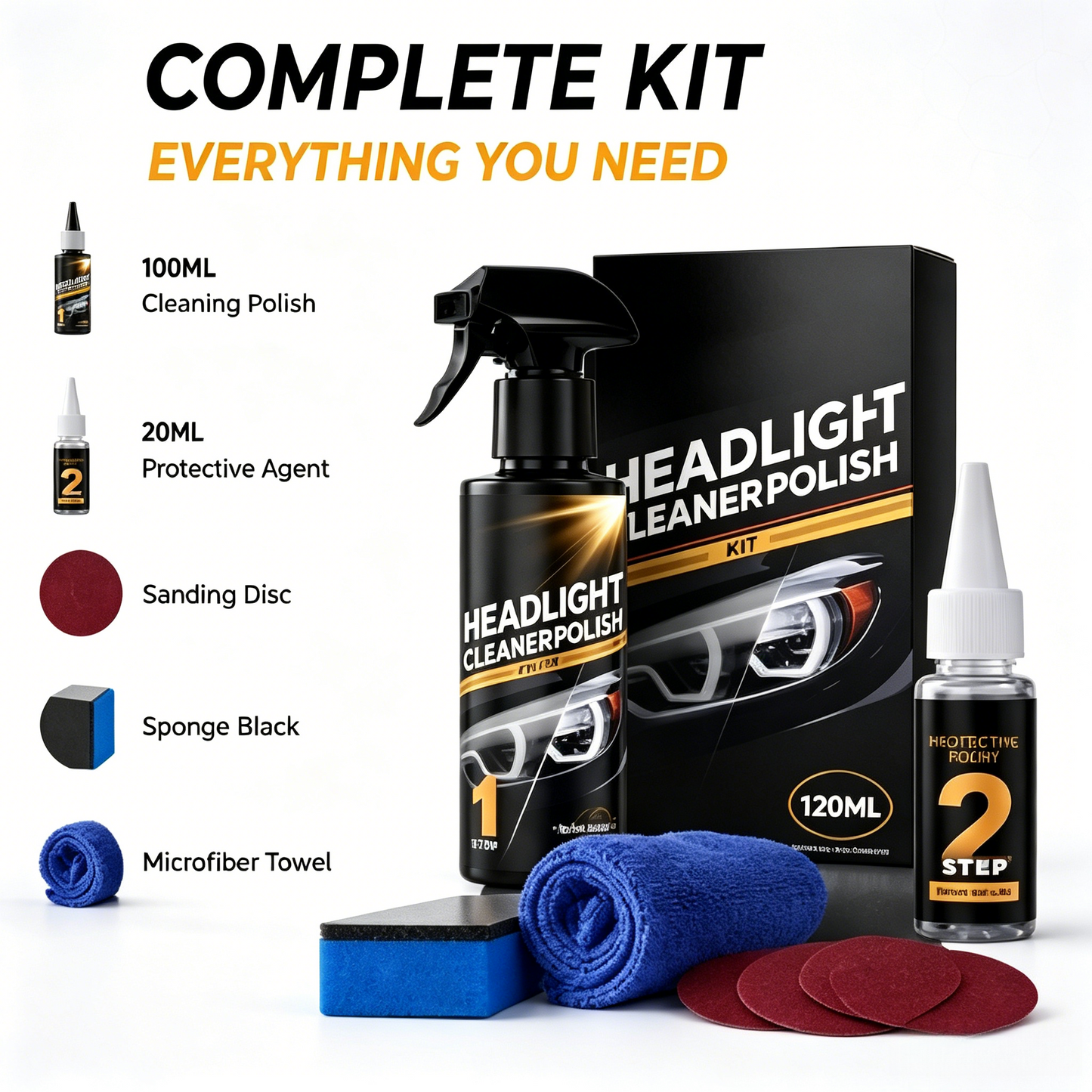 ✨Headlight Cleaner Polish Kit - Restore Yellowing & Cloudy Headlights in Minutes-LT