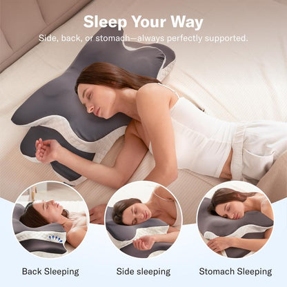 Ergonomic Cervical Pillow for Neck Pain Relief, Contoured Memory Foam Pillow for Side, Back & Stomach Sleepers-TTT