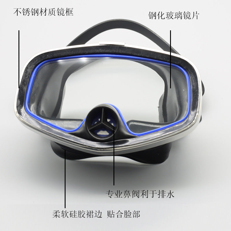Professional Wide-View HD Diving Mask | Stainless Steel Frame | with One-Way Purge Nose Valve & Protective Case-DZT