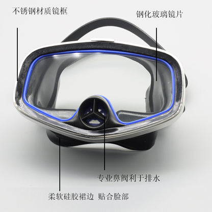 Professional Wide-View HD Diving Mask | Stainless Steel Frame | with One-Way Purge Nose Valve & Protective Case-DZT