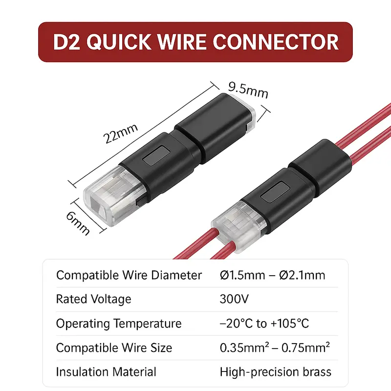 🔌 2 Pin Double Wire Plug-in Connector with Locking Buckle, Low Voltage Quick Connect Terminal, Firm Connection for LED Strip Lights, Automotive Wiring & Power Distribution, DIY Use-XLB