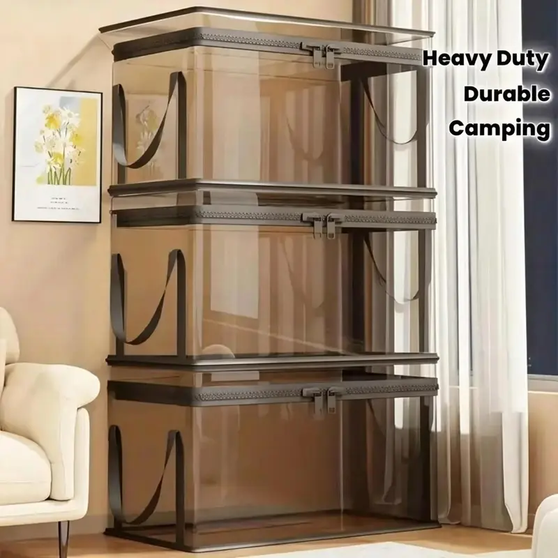 📦 Large Clear Thick Plastic Storage Box with Hinged Lid, Heavy-Duty Durable High Capacity Organizer, Perfect for Home 🏠, Camping ⛺, Travel ✈️, Attic and Moving 🚚-XLB