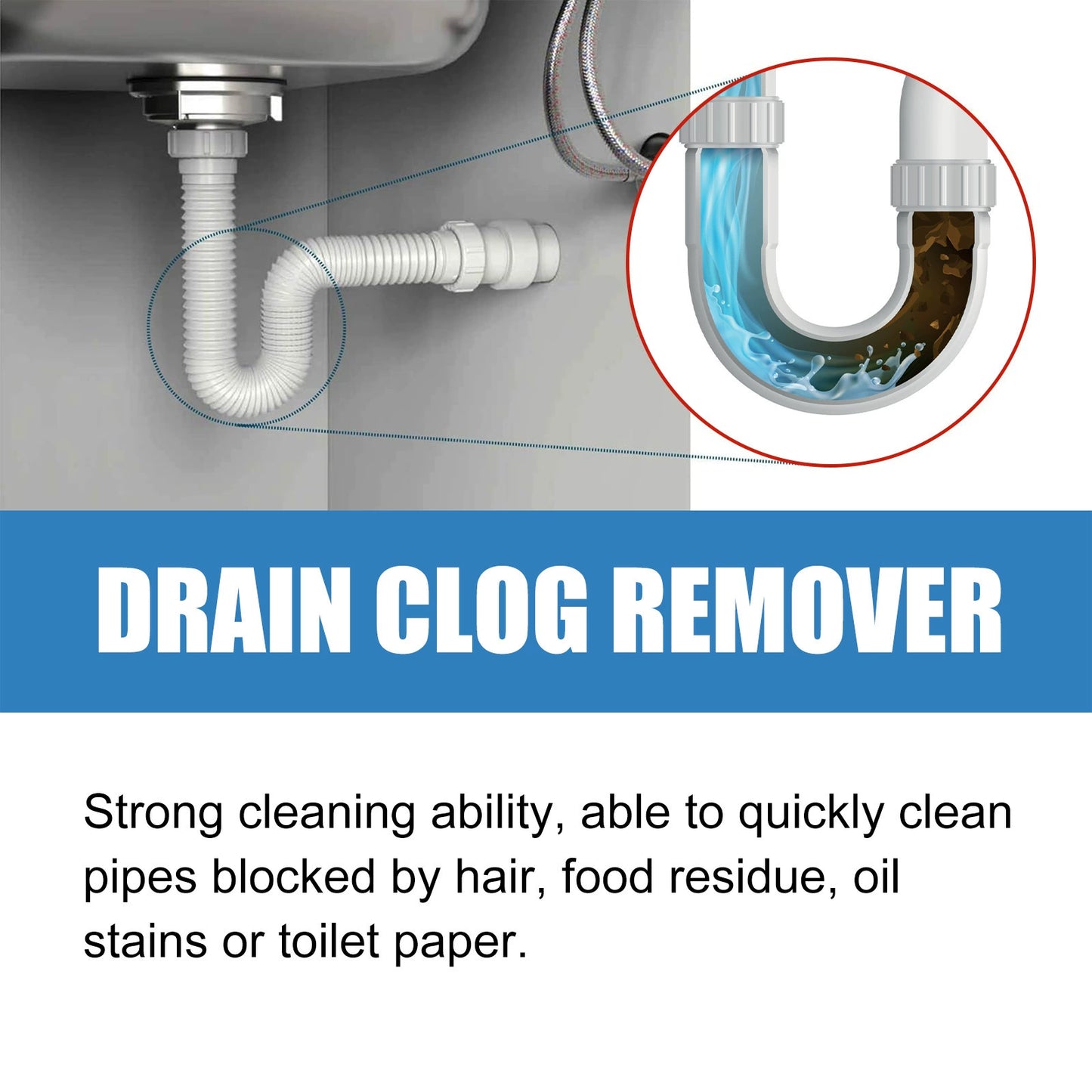 Strong Drain Effervescent Tablet for Kitchen & Bathroom Pipes, Dissolves 200 Clogs, Kills 99% Bacteria, Removes Odors, Unscented.-KPL