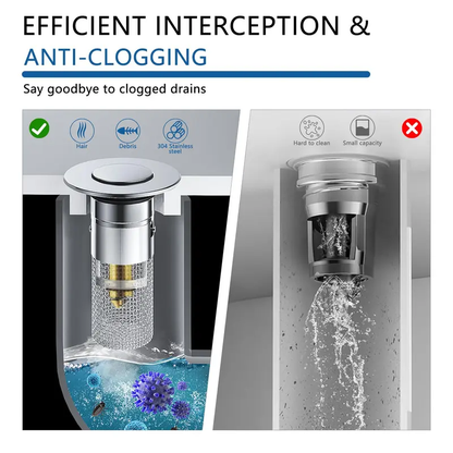 🚿 Bathroom Sink Drain Strainer. Pop-Up Stopper with Removable Stainless Steel Filter Basket ✨. Hair Catcher & Sink Plug Replacement-XLB