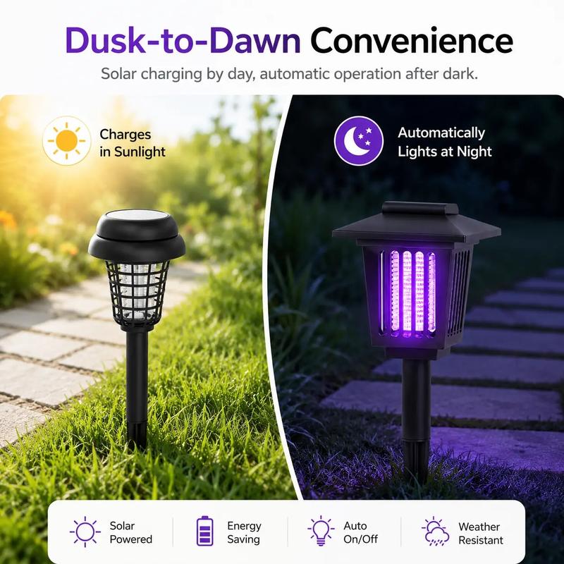 🚫🦟Solar Mosquito Killer Lamp – 2-in-1 UV Bug Zapper & LED Garden Light, Weatherproof, Auto On/Off, 0 Electricity Cost-AUX