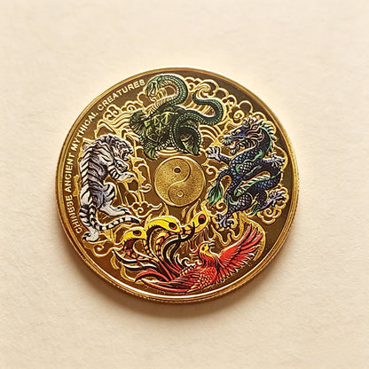 🔮 Title: Ancient Chinese Four Great Beasts Feng Shui Gold Coin – Your Lucky Charm for Protection & Positive Energy-CJP