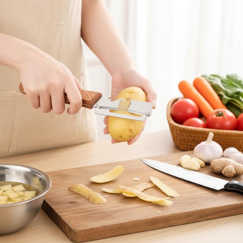 Premium-Grade Fruit & Vegetable Peeler| Sharp Stainless Steel Blade, Ergonomic Wooden Handle + Built-in Bottle Opener – Ideal for Daily Kitchen Use (Potatoes, Apples, Pumpkins & More)-KPL