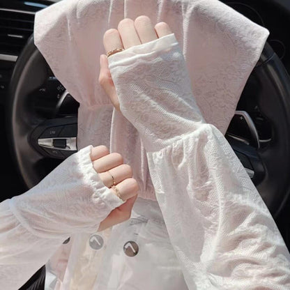 🧊New lace ice sleeve, gentle summer fairy style, suitable for driving, outdoor sun protection, loose cycling, breathable arm protector sleeve-CJP