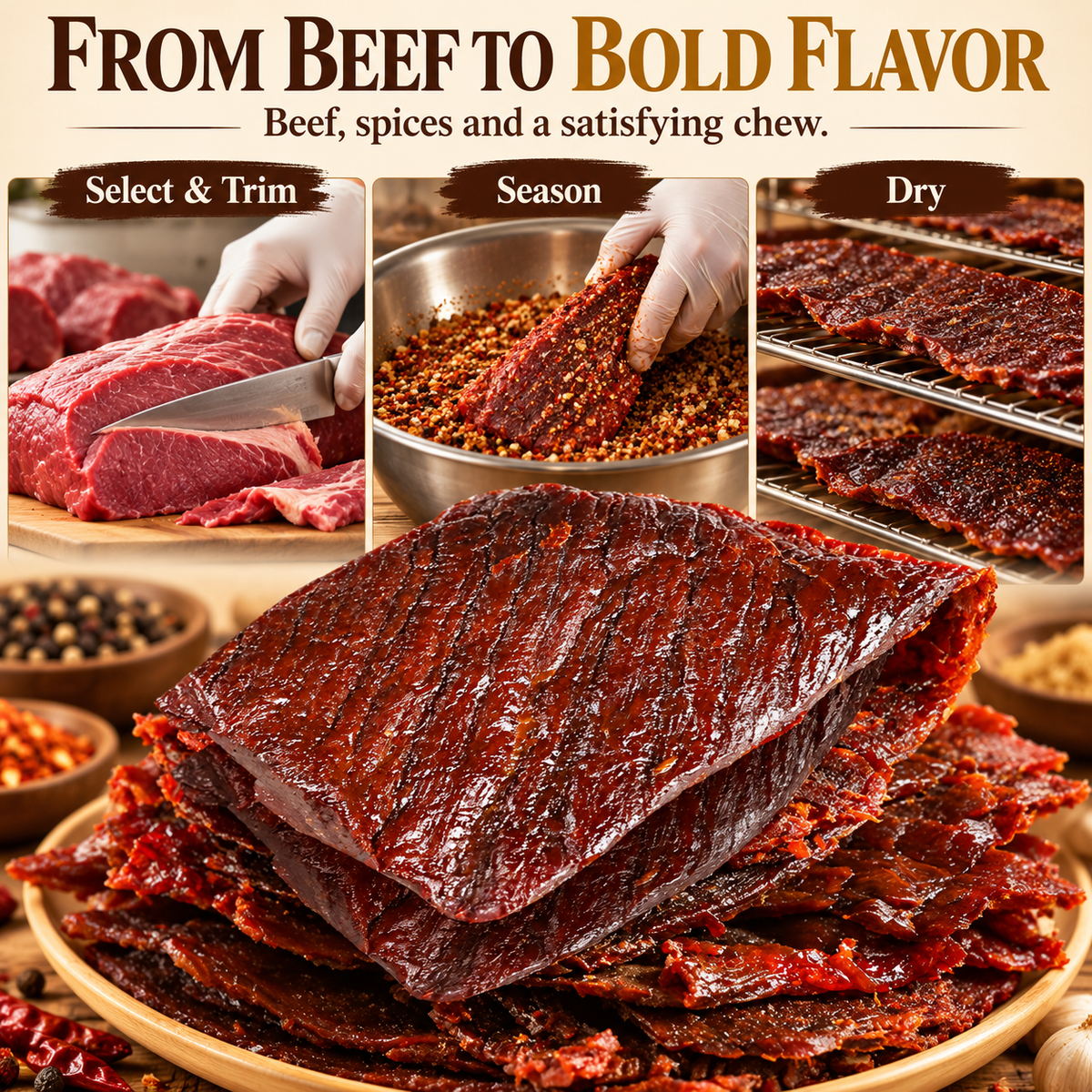 Premium Angus Sirloin Beef Jerky — Protein-Packed, Bold Flavor, Satisfying Chew-HJY