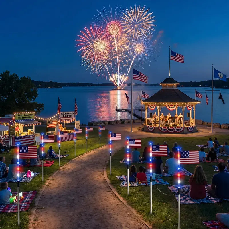 8-Piece Flag Light Set, 4th of July Decorations 8 Lighting Modes, 8-in-1 American Flag Solar Lights, Memorial Day Decorations Featuring Red, White, and Blue Lights for Independence Day Pathway Garden Decorations Yard Pathway -LGZ