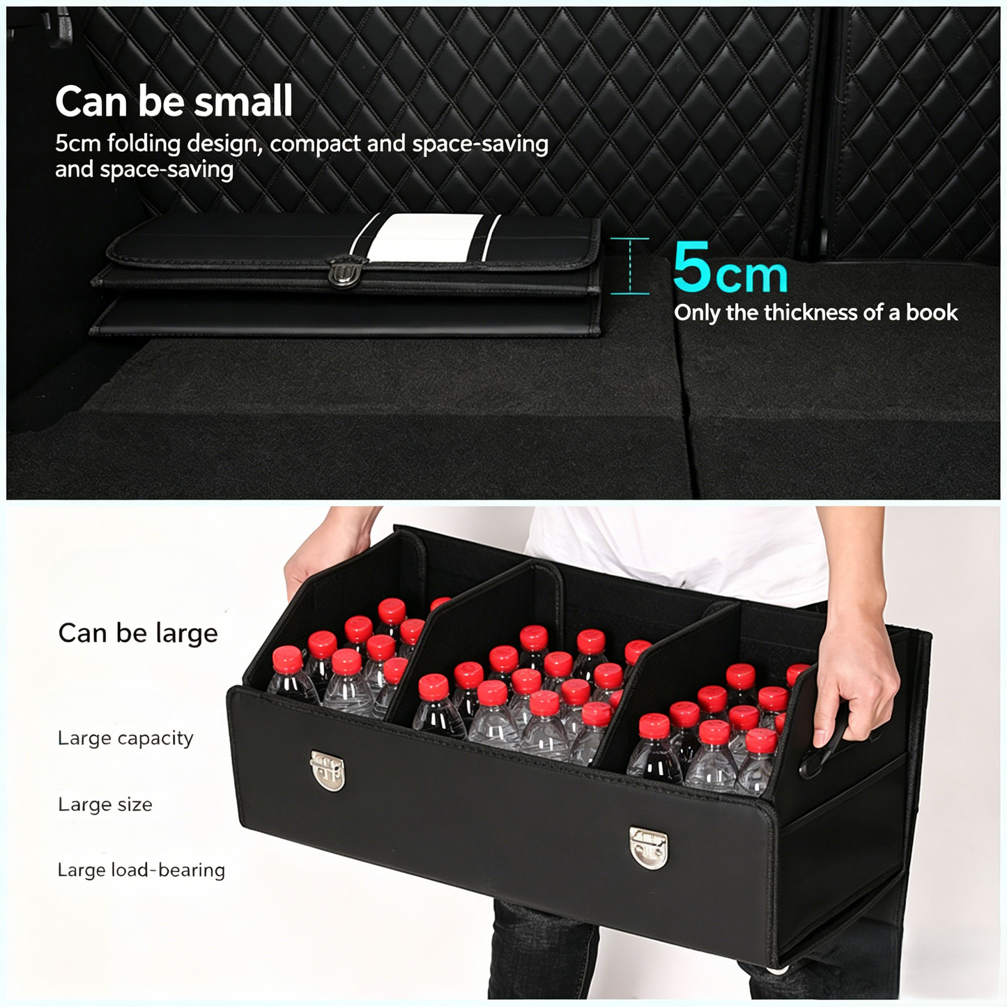 Premium Quilted Leather Car Trunk Storage Box | Large Capacity, Foldable & Customizable Organizer-YOY