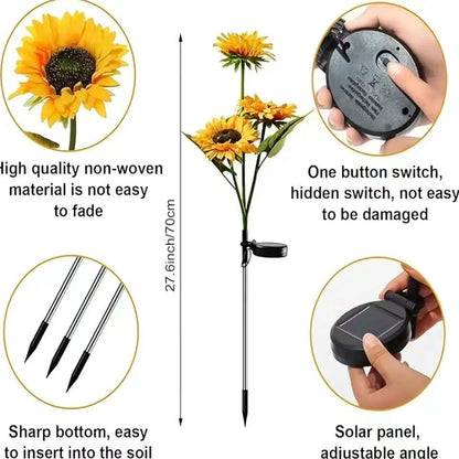 ☀️Solar Sunflower Garden Lights🌻 Waterproof LED Outdoor Stake Light💧with Auto On/Off for Yard, Pathway & Patio Decor-AUX